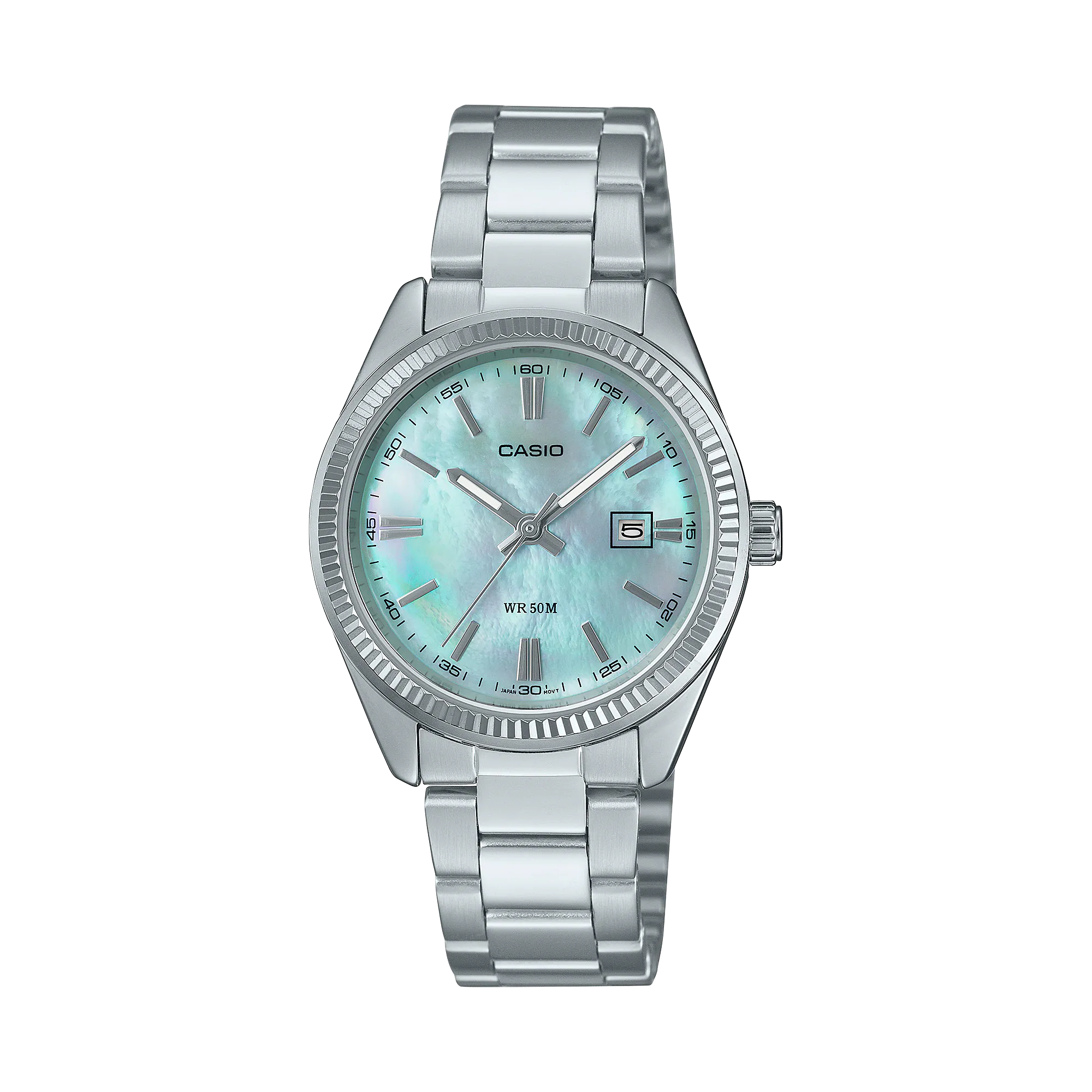 CASIO Standard รุ่น LTP-1302DS-2AVDF จอสีฟ้ามุก สาย สีเงิน สายสแตนเลส สินค้าใหม่ ของแท้ รับประกันศูนย์ CMG
