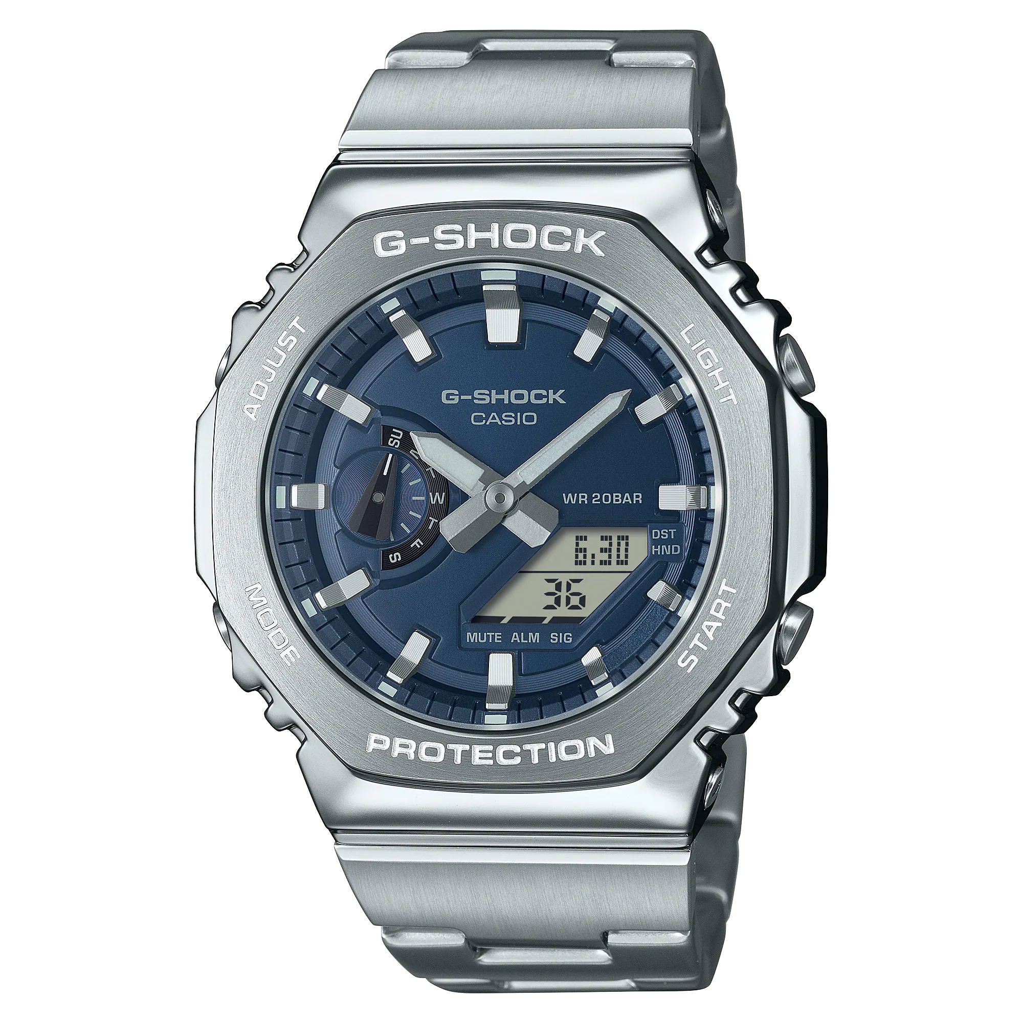 CASIO G-SHOCK รุ่น GM-2110D-2BDR จอสีน้ำเงิน กรอบ สาย สแตนเลส สินค้าใหม่ ของเเท้ รับประกันศูนย์ CMG