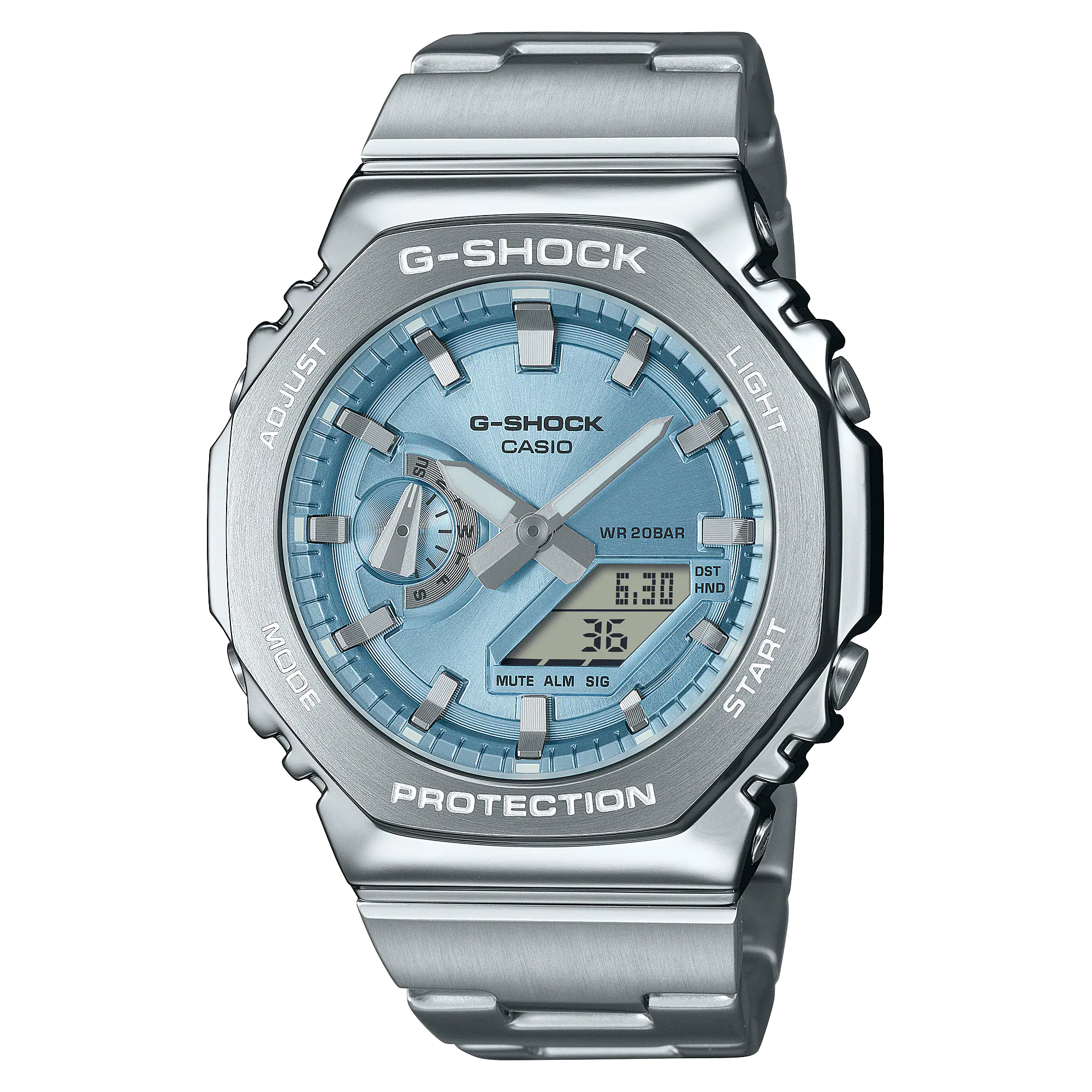 CASIO G-SHOCK รุ่น GM-2110D-2ADR จอสีฟ้า กรอบ สาย สแตนเลส สินค้าใหม่ ของเเท้ รับประกันศูนย์ CMG