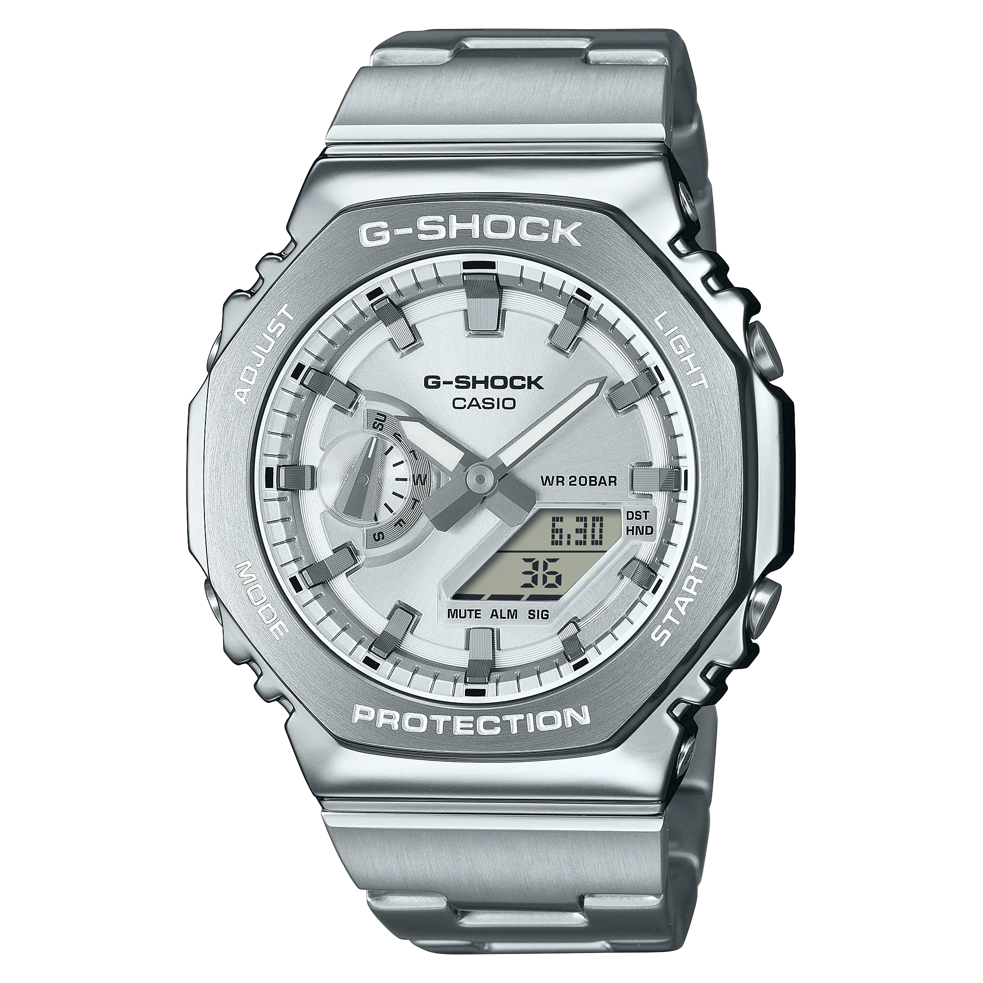 CASIO G-SHOCK รุ่น GM-2110D-7ADR จอสีเงิน กรอบ สาย สแตนเลส สินค้าใหม่ ของเเท้ รับประกันศูนย์ CMG