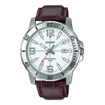 CASIO Standard รุ่น MTP-VD01L-7BVUDF สายหนังสังเคราะห์สีน้ำตาล จอขาว สินค้าใหม่ ของแท้ รับประกันศูนย์ CMG