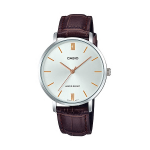 CASIO Standard รุ่น LTP-VT01L-7B2UDF สายหนังสังเคราะห์สีน้ำตาล จอเงิน สินค้าใหม่ ของแท้ รับประกันศูนย์ CMG