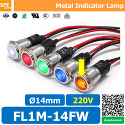 [ 1ชิ้น ] FL1M-14FW Ø14 220V สีเหลือง Yellow หลอดหน้าปัด กันน้ำ IP67 หลอดสัญญาณไฟ หลอดไฟสัญญาณ 14มม Waterprooof Indicator Lam หลอดไฟกันน้ำ 14 mm หลอดตู้คอนโทรล Control Lamp Pilot Lamp 14mm หลอดไฟสแดงสถานะ หลอดไฟเตือน แสดงการทำงาน Machine Status
