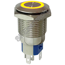 [ 1 ชิ้น ] GQ16-E-DZ สวิทช์เหล็ก กดติด-กดดับ ไฟวงรอบ 12 V Yellow สีเหลือง สวิทช์เหล็ก สวิทช์โรงงาน สวิทช์คอนโทรล สวิทช์ไฟวงรอบ สวิทช์ไฟโชว์ สวิทช์ปุ่มโลหะ สวิทช์มีไฟ กดติด-ปล่อยดับ สวิทช์เหล็กมีไฟ สวิทช์ 5 ขา ขนาด 16 mm SWITCH GQ16-E-D Push Button Switc