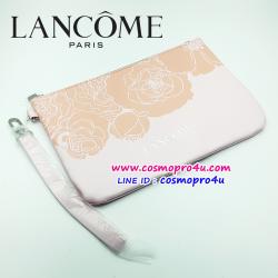 กระเป๋าเครื่องสำอาง LANCOME สีชมพูอ่อน(โอโรส) ลายดอกกุหลาบ ทรงแบน วัสดุหนังเทียมเนื้อนุ่มดี มีสายคล้องถอดออกได้ ขนาด 10.5x7 นิ้ว สวยมาก ดูดีมากๆๆๆ