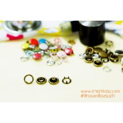 กระดุมแป๊กห้าขา แบบวงแหวน 9 มิลลิเมตร สีทองเหลืองรมดำ