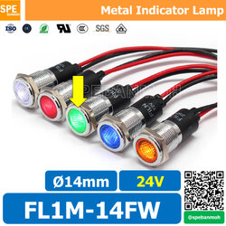 [ 1ชิ้น ] FL1M-14FW Ø14 24V สีเขียว Green หลอดหน้าปัด กันน้ำ IP67 หลอดสัญญาณไฟ หลอดไฟสัญญาณ 14มม Waterprooof Indicator Lam หลอดไฟกันน้ำ 14 mm หลอดตู้คอนโทรล Control Lamp Pilot Lamp 14mm หลอดไฟสแดงสถานะ หลอดไฟเตือน แสดงการทำงาน Machine Status