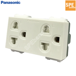 Panasonic WEG15829 เต้ารับคู่ เสียบขากลมแบน มีกราวด์และม่านนิรภัย, 16A 250V∼, Panasonic