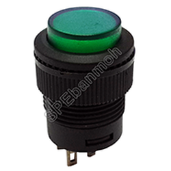 [ 2ชิ้น ] R16-503BD สวิทช์กดติด-ปล่อยดับ 4 ขา มีไฟ Pushbutton switch) ∅16mm N/A สีเขียว (Green)