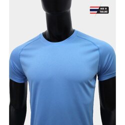 เสื้อคอกลม คอกลมไหล่สโลป ผ้าลายรังผึ้ง ไมโคร 100% สีฟ้า ใส่สบาย ระบายเหงื่อได้ดี