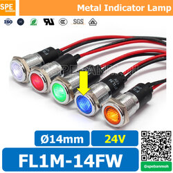 [ 1ชิ้น ] FL1M-14FW Ø14 24V สีน้ำเงิน Blue หลอดหน้าปัด กันน้ำ IP67 หลอดสัญญาณไฟ หลอดไฟสัญญาณ 14มม Waterprooof Indicator Lam หลอดไฟกันน้ำ 14 mm หลอดตู้คอนโทรล Control Lamp Pilot Lamp 14mm หลอดไฟสแดงสถานะ หลอดไฟเตือน แสดงการทำงาน Machine Status