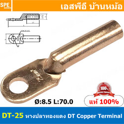 [ 2ชิ้น ] DT-25 หางปลาทองแดง DT Copper Terminal หางปลาเข้าสายไฟ Cable Lug Copper หางปลาสายแบตเตอรี่ Battery Terminal หางปลาแบบหนา Un-Insulated Crimping Terminal สายแบต หางปลาต่อสายไฟ Crimping Terminal for battery cable