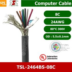 [ 1 เมตร ] TSL UL2464 8C สายคอมพิวเตอร์ 8คอร์ 0.2 mm2 300V 80C สายมัลติคอร์ TSL แบบชีลถัก มาตรฐานUL Braid Shield Mylar Foil แบบชีลถัก สายไฟ สายคอร์นำสัญญาณ