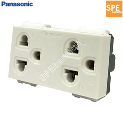 Panasonic WEG15929 เต้ารับคู่ เสียบขากลมแบน มีกราวด์, 16A 250V∼, Panasonic