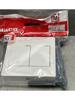 สวิทช์ทางเดียว 2 ช่อง 16แอมป์ พร้อมกล่องหน้ากากลอย (HACO) M3-S21 (รุ่นไหม่ รหัส M3N)