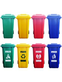 ถังขยะ 240 ลิตร มีล้อเข็น ทรงเหลี่ยม แบบฝาเรียบ