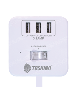 CU-43USB ปลั๊กพ่วง Toshino รางปลั๊กไฟ Toshino รางปลั๊ก 4 ช่อง + 3 USB 3.1A IEC53 3x0.75 sq.mm 2เมตร 10A 2300W Surge Protection ระบบป้องกันไฟกระชาก USB 3 ช่อง 3.1A Circuit Switch เปิด-ปิด ระบบตัดกระเเสไฟอัตโนมัติ ม่านนิรภัย 3USB Port 5V DC 3.1A ตัดกระแสไฟเ