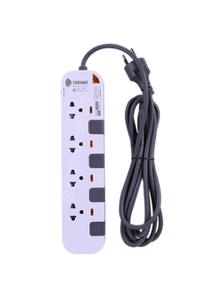 P4310-10M ปลั๊กพ่วง Toshino รางปลั๊กไฟ P Series รุ่น P4310 ยาว 10 เมตร 3x1.0 sq.mm 4ช่อง 4สวิตซ์ 10เมตร 250V 10A 2500W ระบบ Surge Protection ป้องกันไฟกระชาก Circuit Breaker ป้องกันไฟเกิน ผลิตจากวัสดุไม่ลามไฟ ม่านนิรภัย ป้องกันนิ้วมือสัมผัสทองเหลืองด้านใน