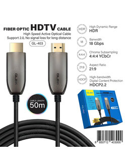 [ 1เส้น ] GL-403-50M สาย HDMI Fiber Optic ความยาว 50m Glink สายต่อสัญญาณ TV รองรับ 4K 60HZ HDMI 2.0 Glink เอชดีเอ็มไอ High Speed Active Optical Cable Support 2.0 สายสัญญาณภาพ และเสียง Banwidth 18Gbps รองรับ 4K HDMI Cable For TV