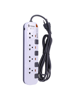 P4375-5M ปลั๊กพ่วง Toshino รางปลั๊กไฟ P Series รุ่น P4375 ยาว 5 เมตร 4ช่อง 4สวิตซ์ 5เมตร 250V 10A 2500W ระบบ Surge Protection ป้องกันไฟกระชาก Circuit Breaker ป้องกันไฟเกิน ผลิตจากวัสดุไม่ลามไฟ ม่านนิรภัย ป้องกันนิ้วมือสัมผัสทองเหลืองด้านใน ไฟแสดงสถานะ