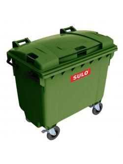 ถังขยะ 660 ลิตร มีล้อเข็น ทรงเหลี่ยม แบบฝาเรียบ สีเขียว