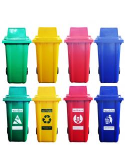 ถังขยะ 240 ลิตร มีล้อเข็น ทรงเหลี่ยม แบบฝา 1 ช่องทิ้ง