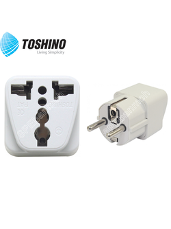 [ 1ชิ้น ] ปลั๊กแปลง PS-18EU ปลั๊กแปลง Toshino ขาEurope PS18 Series 10A 250V เต้ารับนานาชาติ โตชิโน่ Universal AC Adapter Plug 2300W ไฟบ้าน โตชิโน่ Toshino Adaptor Plug มาตรฐาน มอก หัวแปลงปลั๊ก AC โตชิโน Travel Plug ปลั๊กท่องเที่ยว 2300วัตต์
