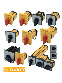 ซีเล็คเตอร์, โวลท์, แอมป์, ออโต้ แมนนวล, เปิด-ปิด, สับเปรี่ยน2ทาง, เดินหน้า-ถอยหลัง, สตาร์เดลตา, มัลติสแต็ป / SELECTOR, CHANGOVER, FORWARD/REVERSE, MULTI STEPS SWITCH (DAKO) DSC series