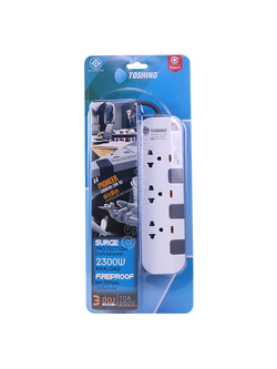 P3375-3M ปลั๊กพ่วง Toshino รางปลั๊กไฟ P Series รุ่น P3375 ยาว 3 เมตร 3ช่อง 3สวิตซ์ 3เมตร 250V 10A 2500W ระบบ Surge Protection ป้องกันไฟกระชาก Circuit Breaker ป้องกันไฟเกิน ผลิตจากวัสดุไม่ลามไฟ ม่านนิรภัย ป้องกันนิ้วมือสัมผัสทองเหลืองด้านใน ไฟแสดงสถานะการใ