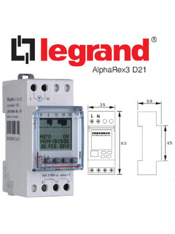 นาฬิกาตั้งเวลาแบบดิจิตอล PROGRAMABLE TIME SWITCH แบบ 24 ชั่วโมง/ 7 วัน, สูงสุด 84 โปรแกรม 56 โปรแกรมต่อแชนแนล (LEGRAND) AlphaRex3 D21 / D22
