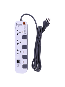 P3375USB-3M ปลั๊กพ่วง Toshino รางปลั๊กไฟ P Series รุ่น P3375USB สายยาว 3 เมตร 3ช่อง 2USB 2.1A 4สวิตซ์ 3เมตร 250V 10A 2300W ระบบ Surge Protection ป้องกันไฟกระชาก Circuit Breaker ป้องกันไฟเกิน ผลิตจากวัสดุไม่ลามไฟ ม่านนิรภัย ป้องกันนิ้วมือสัมผัสทองเหลืองด้า