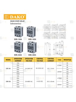 โซลิดสเตตรีเรย์ SOLID STATE RELAY (DAKO) DSR-10AA, DSR-10DA, DSR-40AA, DSR-40DA, DSR-A01, DSR-A02, DSR-A03