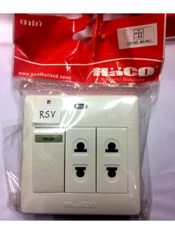 ชุดเต้ารับไฟฟ้า 2 ขา + สวิทช์แบบลอย Surface Socket 2 Pin + Switch Full Set (White) (HACO) M3-R11, M3-R21 (รุ่นไหม่ รหัส M3N)