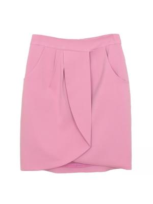 SK-283 กระโปรงทรงเอ ผ้าไหมอิตาลีสีชมพู เป็นกระโปรงป้ายมีกระเป๋าล้วง 2 ข้าง