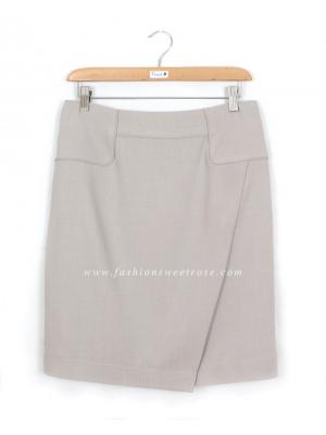กระโปรงแฟชั่น&ทำงาน กระโปรงทรงสอบผ้า Rose Skinny สีเทาควันบุหรี่ ด้านหน้ากระโปรงดีไซน์เรียบหรู / SK-416