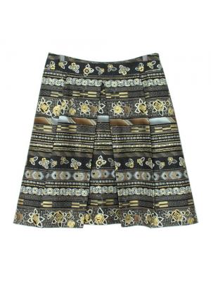 SK-347 กระโปรงแฟชั่น&ทำงาน ทรงบาน ผ้าคอตต้อนญี่ปุ่นพิมพ์ลายกราฟฟิกดอกกุหลาบโทนน้ำตาลเข้ม