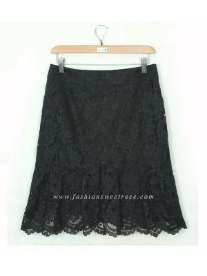SK-388 กระโปรงแฟชั่น กระโปรงทำงาน ทรงย้วย ผ้าลูกไม้เนื้อนิ่มสีดำ