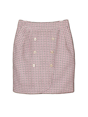 SK-438 กระโปรงทรงสอบ ผ้า CHANEL โทนชมพูสลับขาวดำ