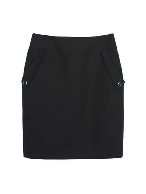 SK-466 กระโปรงทรงสอบ ผ้า OTTO-MAN สีดำ แต่งด้วยกระดุมหรู