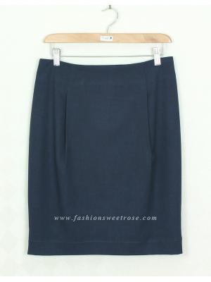 SK-378 กระโปรงแฟชั่น&ทำงาน ทรงสอบ ผ้า Rose Skin สีน้ำเงิน