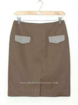 SK-310 กระโปรงแฟชั่น&ทำงาน ทรงสอบ ผ้า Cotton Japan สีน้ำตาล มีกระเป๋าหน้า 2 ข้าง