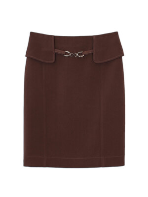 SK-493 กระโปรงทรงสอบ ผ้าไมโครสีน้ำตาล