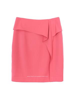 กระโปรงทรงสอบ แต่งระบายด้านหน้า ผ้าโพลีเอสเตอร์ สีชมพู Pink-Candy / SK-481