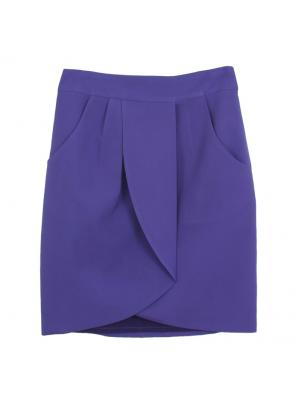 SK-268 กระโปรงทรงเอ ผ้าไหมอิตาลีสีม่วง เป็นกระโปรงป้ายมีกระเป๋าล้วง 2 ข้าง