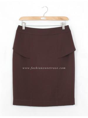SK-413 กระโปรงแฟชั่น&ทำงาน ทรงสอบ ผ้าโพลีเอสเตอร์สีน้ำตาลเข้ม