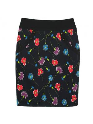 SK-181 กระโปรงแฟชั่น&ทำงาน ทรงสอบ ผ้าญี่ปุ่นผสมสเป็นเด็กพิมพ์ลายดอกไม้โทนน้ำเงิน