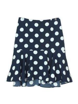 SK-285 กระโปรงแฟชั่น&ทำงาน ทรงย้วย ผ้าไหมอิตาลีพิมพ์ลาย Polka Dot วงกลมขาว พื้นน้ำเงิน