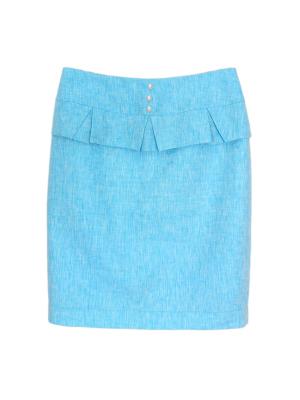 SK-473 กระโปรงทรงสอบ ผ้าลินินเชมเบ้ญี่ปุ่นสีฟ้า มีลายในตัว