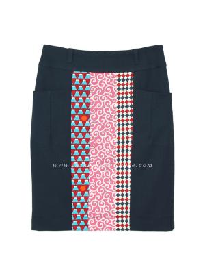 SK-381 กระโปรงแฟชั่น กระโปรงทำงาน ทรงสอบ ผ้า ROSE SKINNY สีน้ำเงิน