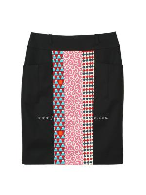 SK-382 กระโปรงแฟชั่น กระโปรงทำงาน ทรงสอบ ผ้าญี่ปุ่นผสมสเปนเด็กสีดำ